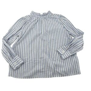 LOFT Striped‎ Mock Neck Ruffle Blouse Long Sleeve Women's Size L